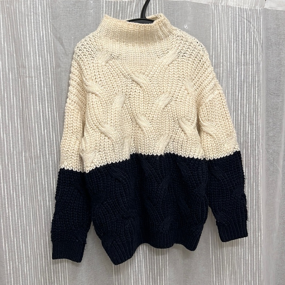 Two Toned Oversized Cable Knit Sweater